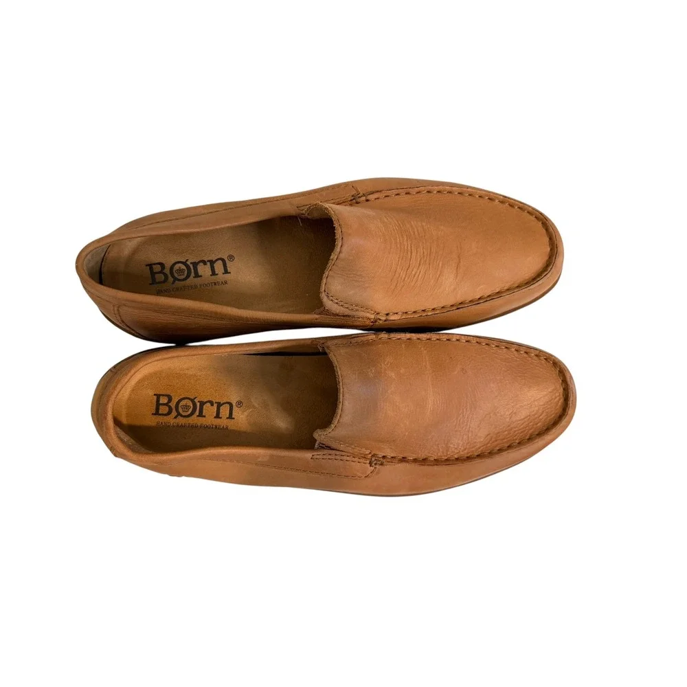 Born Caleb Mens Tan Leather Slip On Moc Toe Loafers Shoes Size 11 Comfort Casual